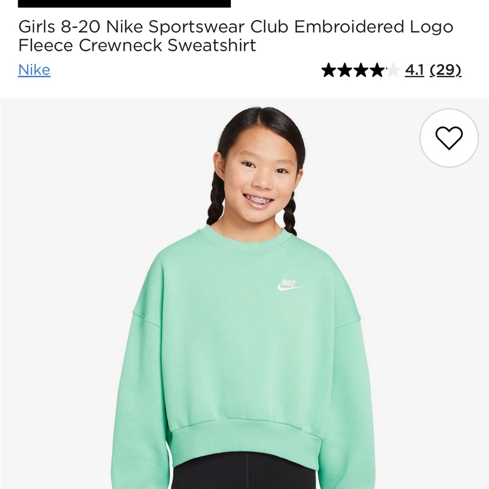 Nike Kids Mint Green Sportswear Fleece Crewneck